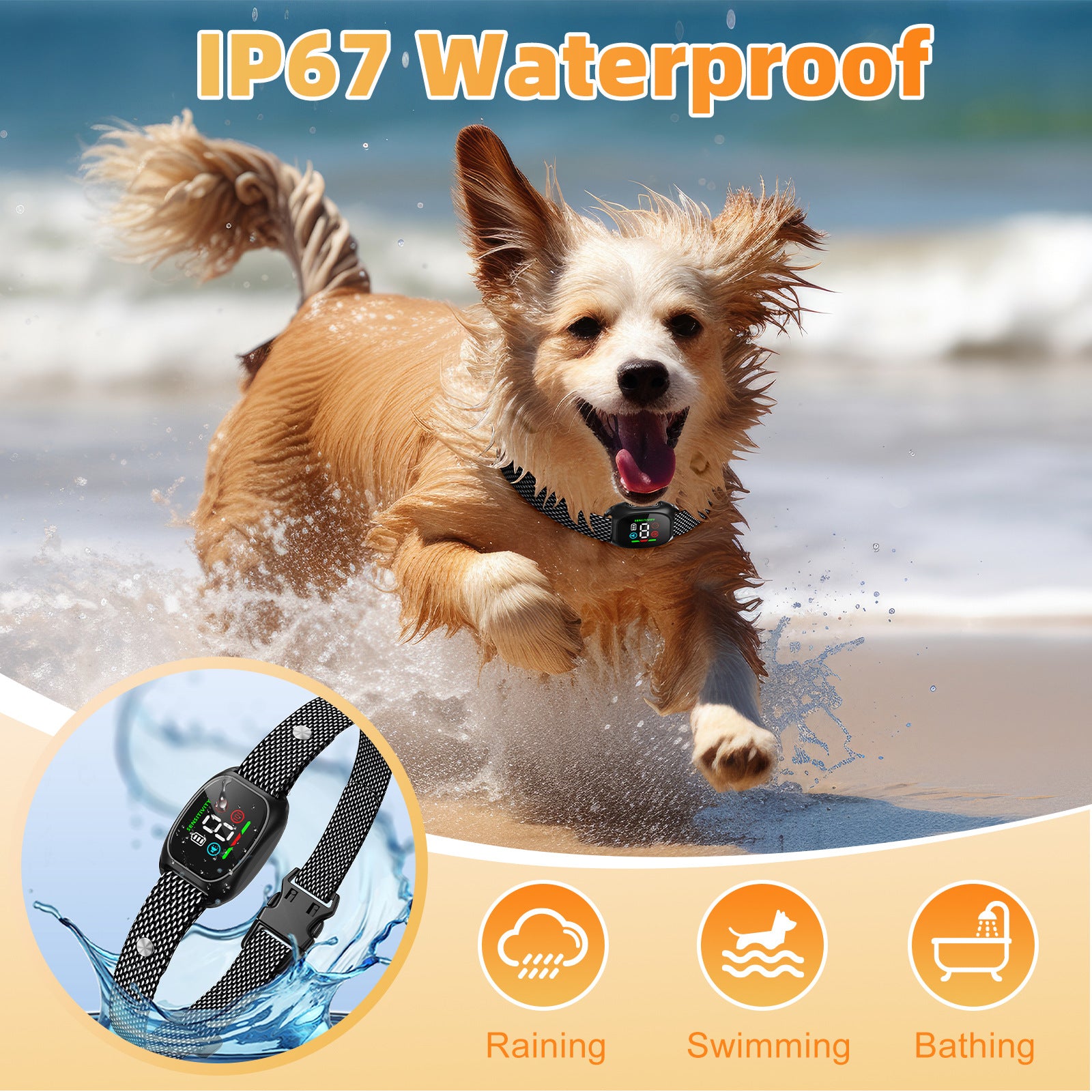 Smart Rechargeable Anti Bark Collar for Dog Vibration 4 Modes 8 Sensitivity IP67 Waterproof for Small Medium Dogs